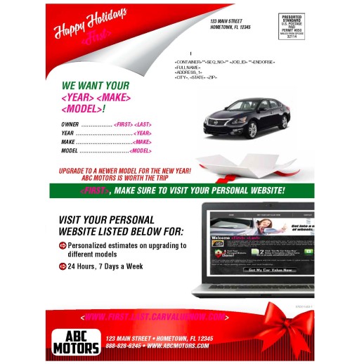 Automotive direct mailer Holiday Trade and Upgrade